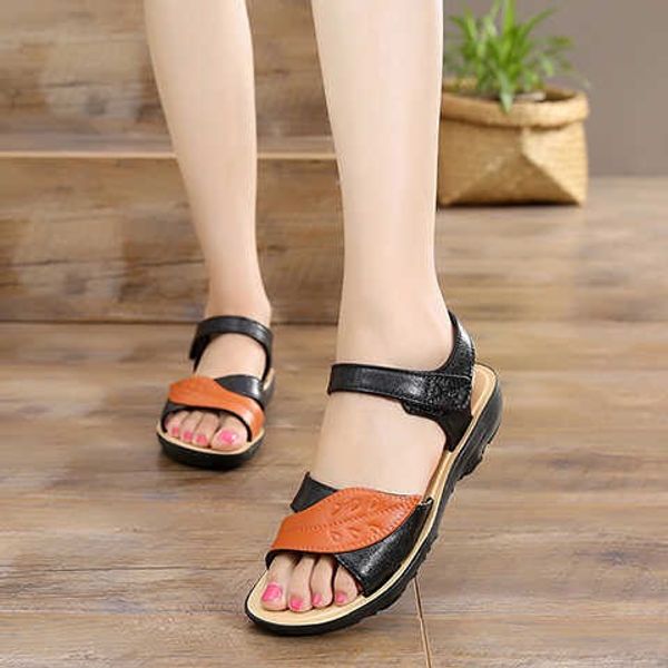 

women's sandals leather leaves platform comfortable classic sandals beach lady summer shoes roman gladiator womens shoes, Black