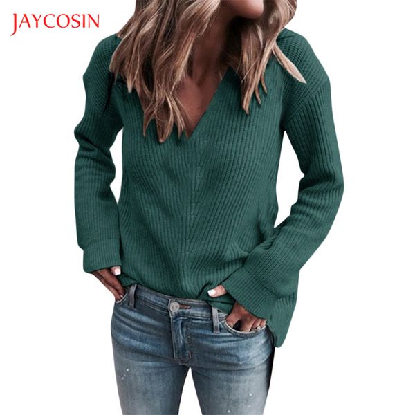 

jaycosin одежда женская осень-зима v-образным вырезом свитер женщин slim fit с длинным рукавом трикотажные зеленый теплый свитер топы размер, White;black