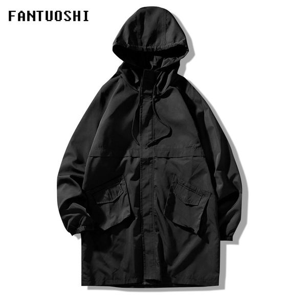 

autumn new long jackets coat men fashion slim black print mens plus size 3xl coats hooded collar jacket overcoat men's clothing, Black;brown