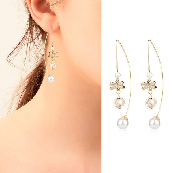 

epi fashion jewelry gold white simulated pearl section tassel drop earrings stainless steel long line dangle earrings brincos, Silver