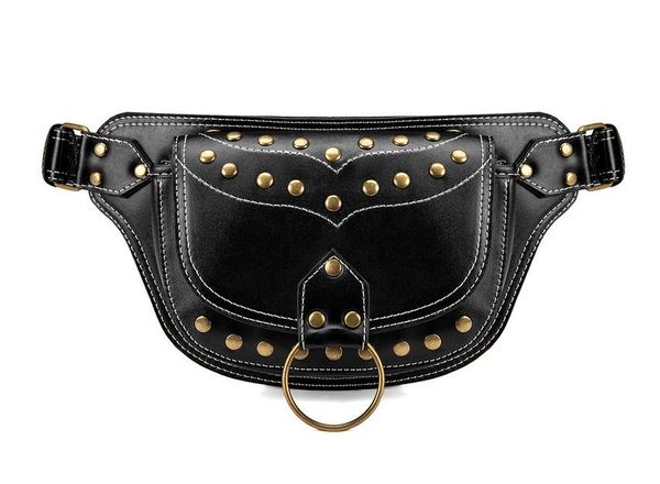 

new arrival fashion rivet waist bags punk sports cross body bags black pu sport locomotive crossbody bags, Black;red