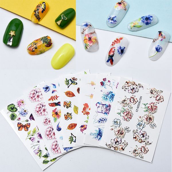 

3d acrylic engraved flower nail sticker flower butterfly water decals empaistic nail water slide decals z0136, Black