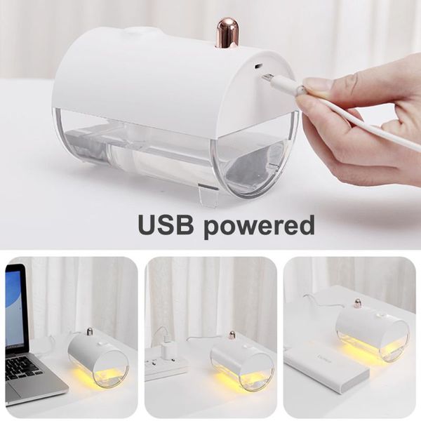 

250ml air diffuser household portable shape design humidifier with warm usb charging submarine boat white led night light