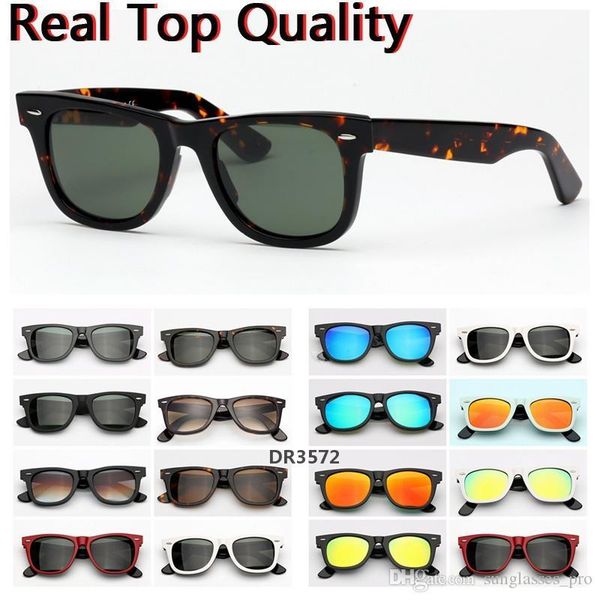 

sunglasses ray fashion farer model acetate frame with real uv400 glass lenses sun glasses & leather case, packages dr3772, White;black