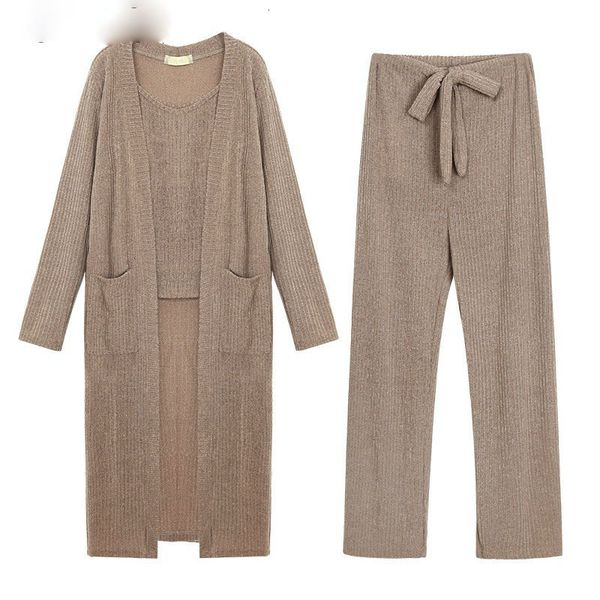 

tracksuit women 3 pieces set knitted pullover sweaters cotton blend deep v neck long sleeve sweatshirt pants womens sets, White