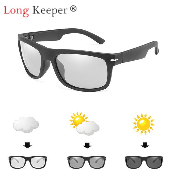 

long keeper pchromic sunglasses men women polarized chameleon discoloration sun glasses outdoor uv400 square driving goggles, White;black