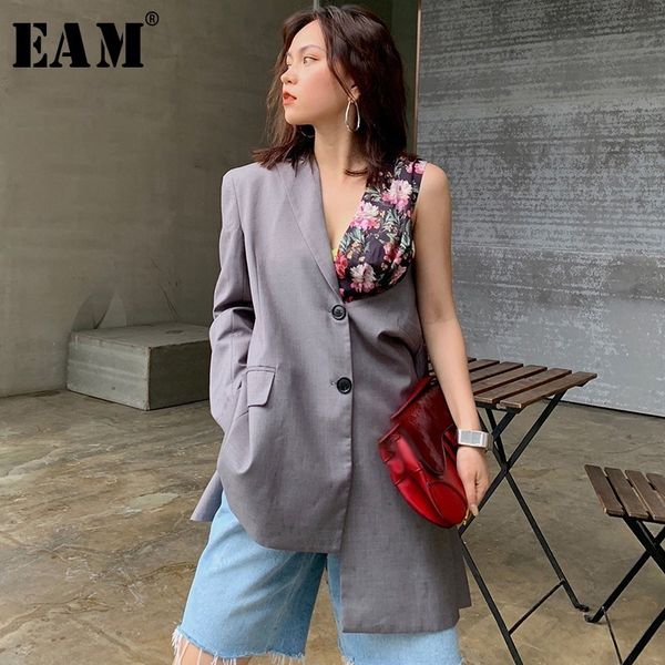

eam] 2019 new autumn winter lapel long sleeve print pattern irregular personality loose jacket women coat fashion tide jx760, Black;brown