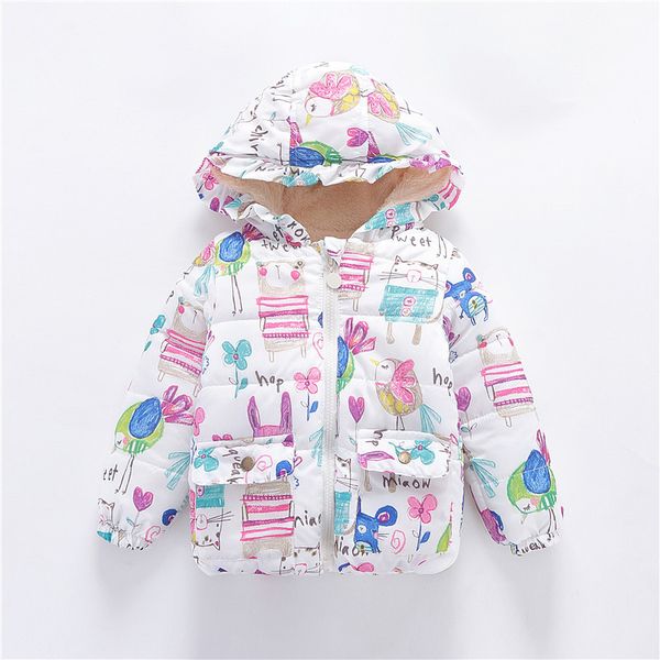 

winter jackets for girls long sleeve hooded kids baby boys parkas thick graffiti outerwear coats toddler children's clothing, Blue;gray