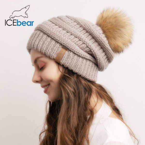

icebear women's winter beanie hat knitted pompom hat slouchy beanie skullies for female black f-htwl005, Blue;gray