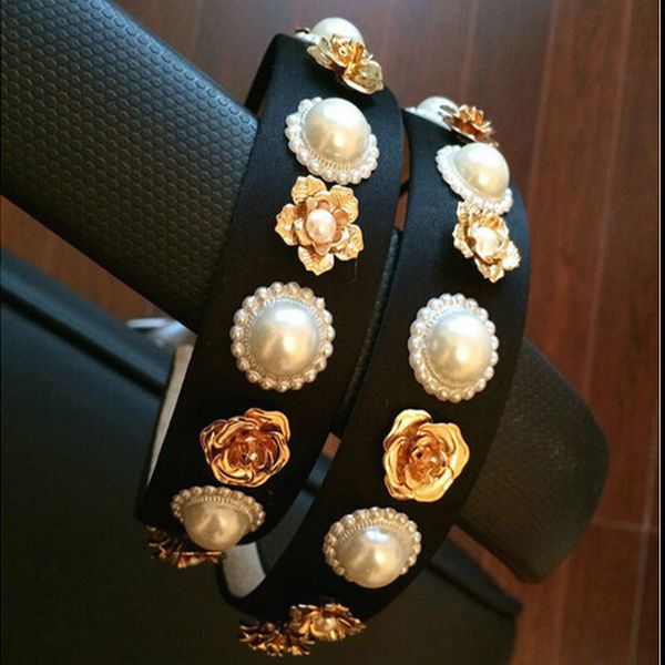 

retro crown full rhinestone pearl designer hair bands crystal velvet wide headband wedding hair jewelry women gifts, Silver