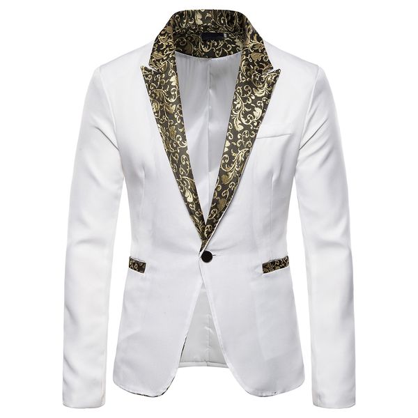 

monerffi brand 2019 men's blazer jacket patchwork luxury printed collar autumn fashion wedding party suit coats dj stage costume, White;black