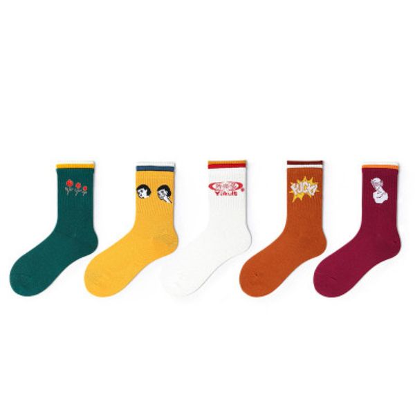 

new fashion women men cotton long socks tricolor socks mouth letters cartoon pattern funny summer breathable couple, Black;white