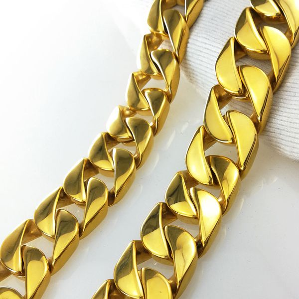 

24mm band width gold tone 316l stainless steel polished curb solid heavy long chain jewelry 50-70cm n343, Silver