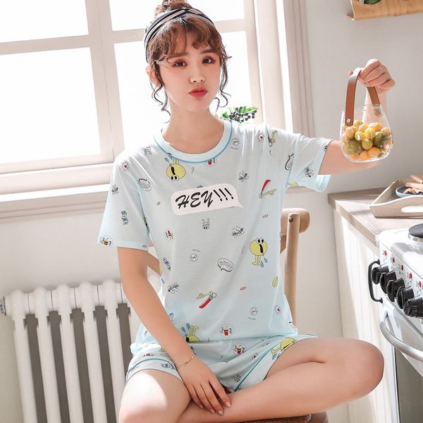 

2020 summer short sleeve cotton shorts pajama sets for women korean fashion print sleepwear pyjama homewear pijama mujer clothes, Black;red