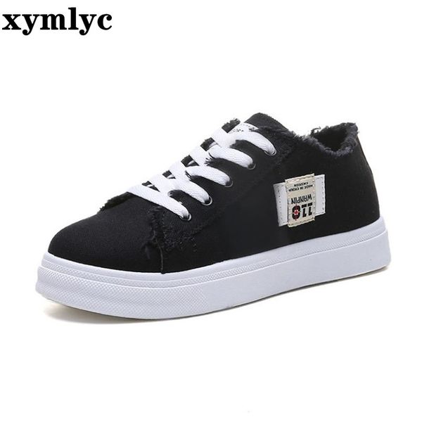 

canvas shoes women casual flats 2017 trendy korean version lace-up fashion female spring/autumn shoes solid white, Black