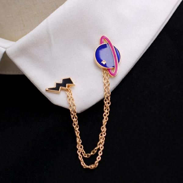 

women girls cute planet and ligntning design neck tip brooch chain jewellery, Gray