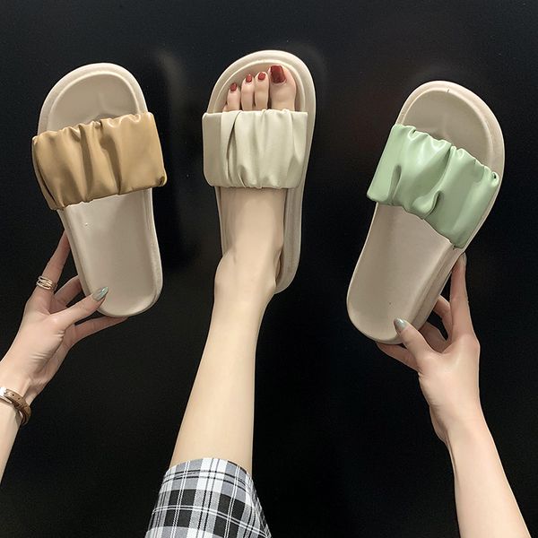 

shoes woman 2020 slippers women summer shale female beach platform candy colors pantofle slides sabot flat new soft, Black