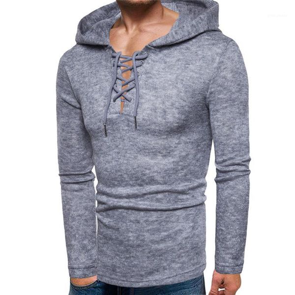 

slim fit fashion hoodies long sleeved pullovers mens bandage designer sweatshirts solid color, Black