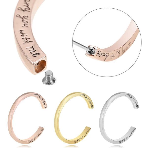 

1 pcs fashion open lettering stainless steel bangle bracelet cremation ashes urn memorial jewelry gifts for friends, Black