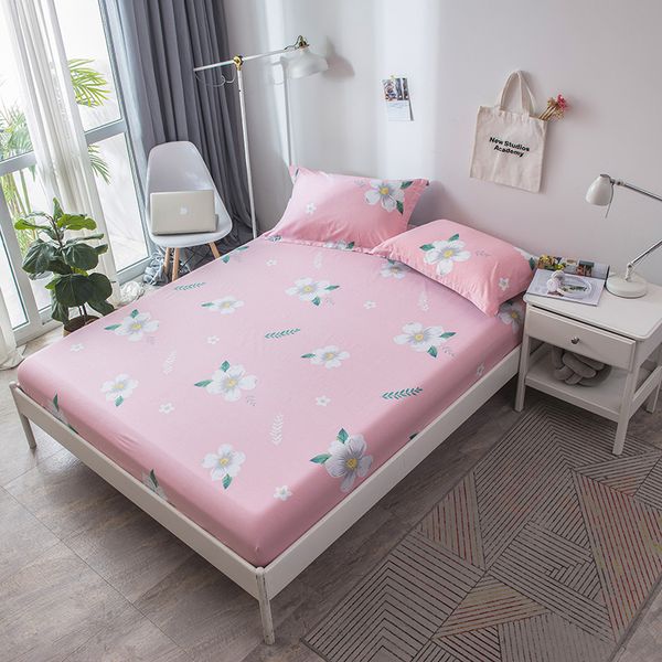 

100% cotton bed sheets home textile bedding coverlet pink flower fitted sheet mattress stripe soft elastic bed sheet case