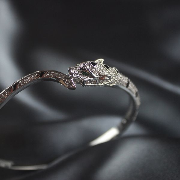 

leopard head diamond bracelet woman animal sapphire bangles au750 wedding jewelry, Black