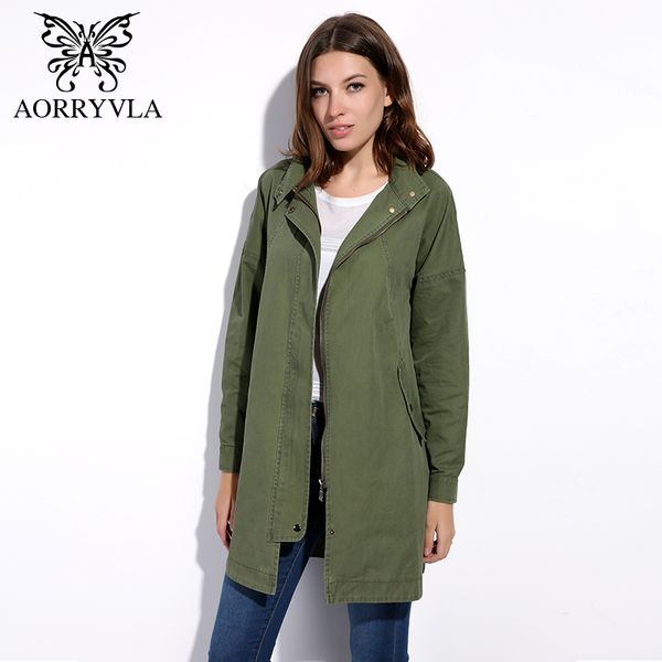 

aorryvla новый повседневный тренч пальто для женщин осень 2017 армия зеленый хлопок карманы длинное пальто европейская мода женская одежда, Tan;black