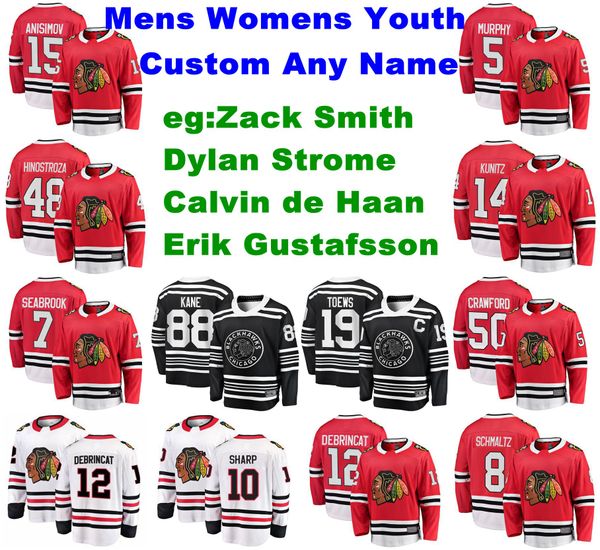 

chicago blackhawks jerseys youth kids zack smith jersey strome de haan erik gustafsson slater koekkoek ice hockey jerseys customize stitched, Black;red