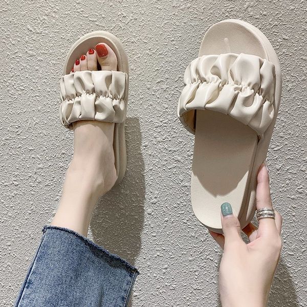 

shoes woman 2020 house slippers platform slides slipers women new soft summer flat pu fashion rubber slippers, Black