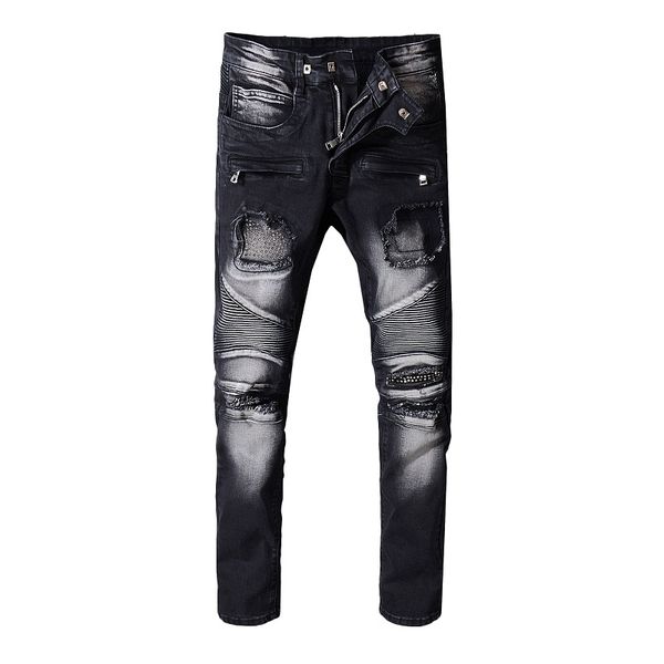 

designer men's jeans fashion jeans men's brand denim pants hip hop casual solid classic straight denim designer jeans, Blue