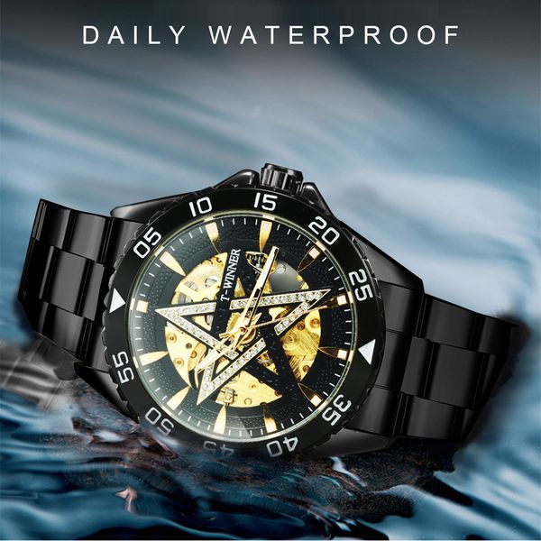 

победитель официальный мода автоматические часы мужчины bling star skeleton механические мужские часы top стали ремешок наручных часов, Slivery;brown