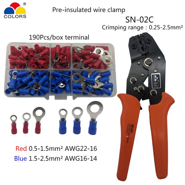 

sn-02c crimping pliers insulated cold-pressed terminal suit 0.25-2.5mm2 22-14awg wire crimp tools clamp pliers