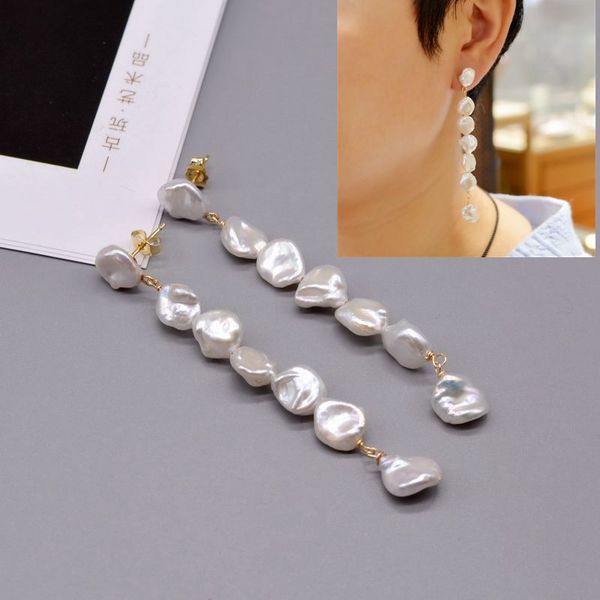 

baroque earrings, ladies gold earrings, handmade white baroque pearl jewelry, exaggerated long pearl earrings, ing, Silver