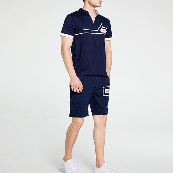 

2020 summer men's tracksuit casual short sets stand collar print sports suit business 2 piece sets sport gym fitness outfits gym clothi, White;black