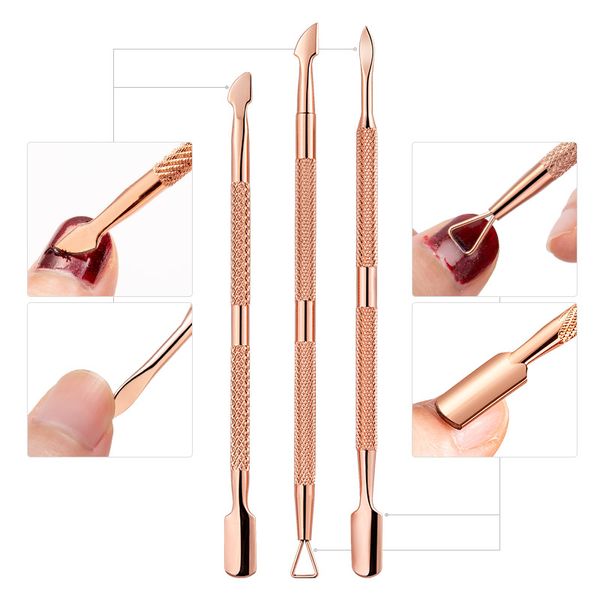 Dual-ended Rose Gold-Nagel-Kunst-Häutchen-Schieber-Maniküre Pedicure Edelstahl-Pflege-Tool Dead Skin Push-UV Gel Polish Remover