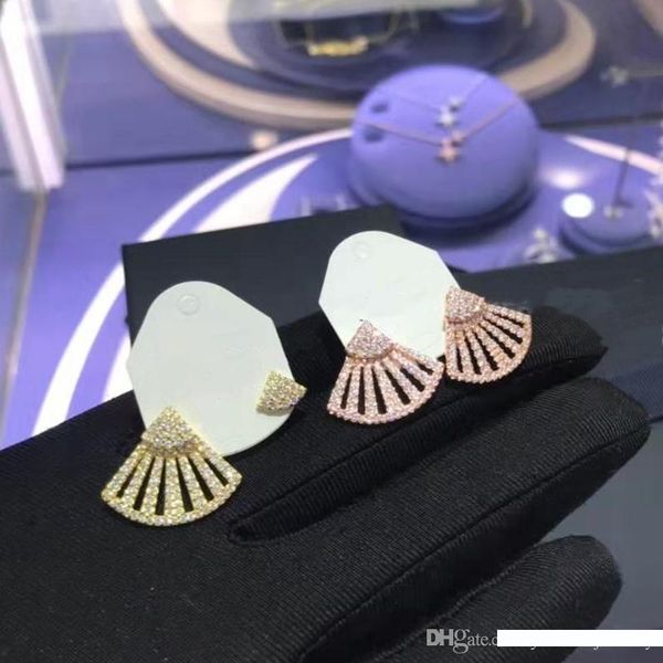 

yellow rose gold gold plated full cz fan shaped studs earrings for girls women for party wedding nice gift, Golden;silver