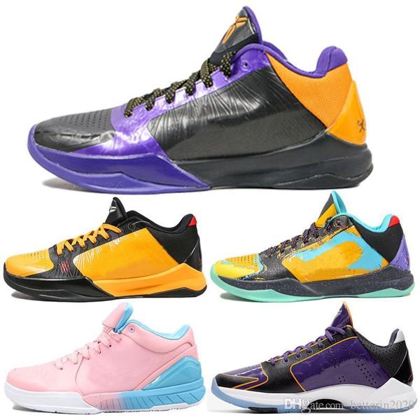 

2020 mens basketball shoes mamba 5 protro lakers bryants 4s protro zoom turbo purple yellow dynasty sneaker luxury sneakers chaussures 40-46