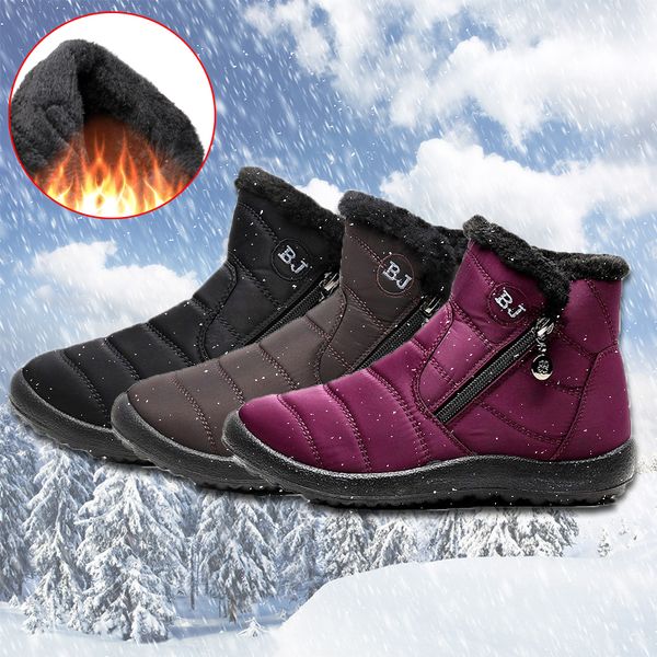 

waterproof women winter shoes couple snow boots warm fur inside antiskid bottom keep warm mother casual boots size 35-43, Black