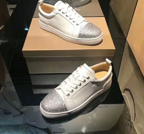 

mens red bottom designer casual shoes spikes flats red soles women low fashion leisure shoes with box, Black