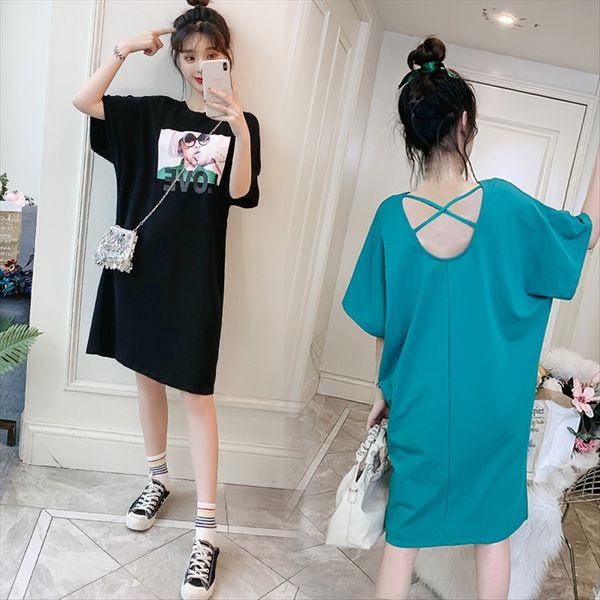 

2020 свободная одежда вскользь короткие рукава миди платье 2020 свободной футболка одежды для беременной случайного коротких рукавов футболк, White