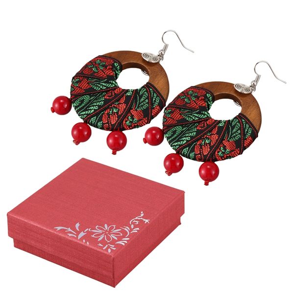 

ethnic style jewelry earrings retro handmade fabric earrings exaggerated wooden original jewelry, Golden;silver