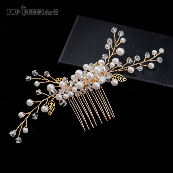 

ueen hp180 wedding hair comb golden alloy hollow leaves bridal comb pearl hair combs for wedding pieces tiara