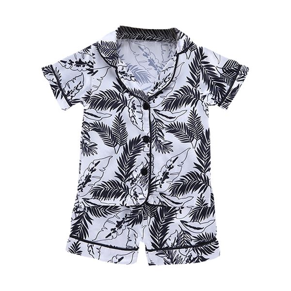 

summer cotton boy girls pyjamas kids clothes new sets short sleeve clothes sets leaf printing stripe print shorts, Blue;red