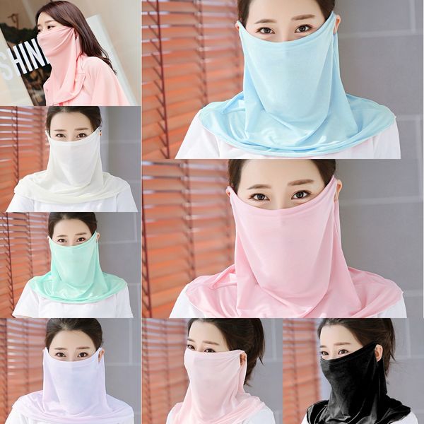 

qrlp6 women scarf face mask 38 styles silk chiffon sunshade masks windproof half face dust-proof handkerchief outdoor scarf, Black