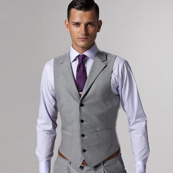 Traje gris claro para hombre, chaleco para novio, nuevo otoño, ajustado, chaleco para padrinos de boda, cuello en V, traje para hombre de negocios, chaleco hecho a medida