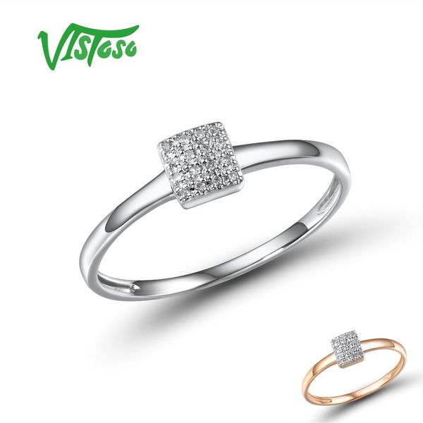 

vistoso pure 14k 585 rose white gold sparkling diamond delicate square ring for women anniversary engagement trendy fine jewelry, Golden;silver