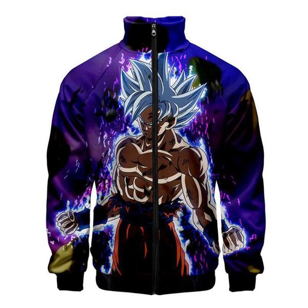 

anime dragon ball super saiyan 3d hoodie jacket fashion stand collar zipper sweatshirt with pocket pullover male coat tracksuit, Black