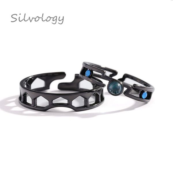 

silvology 925 sterling silver original venice lassie crystal rings creative elegant lovers' open rings 925 silver jewelry gift, Golden;silver