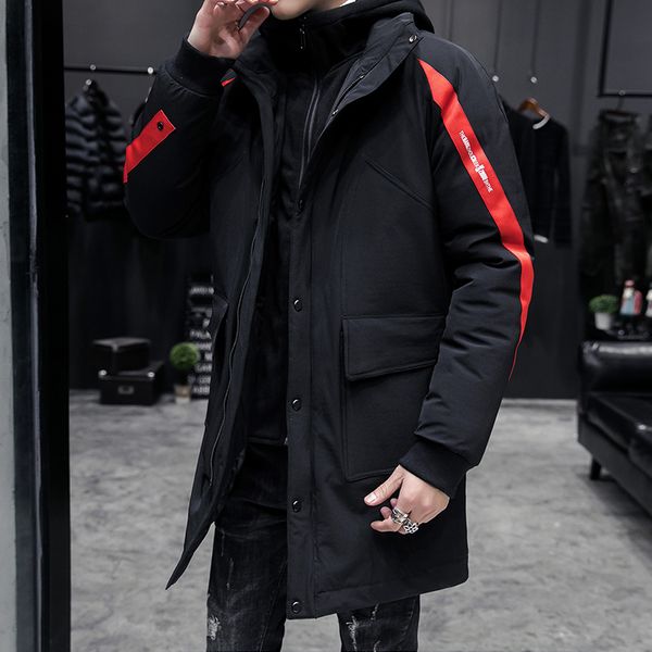 

new style hooded men parkas long thick coat warm wadded parka mens winter windbreakers coats jackets male overcoat outerwear 12, Black