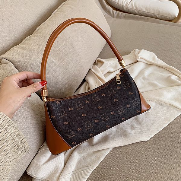 

2020 new retro contrast color pu women bag letter printing handbag ladies handbag stitching bag