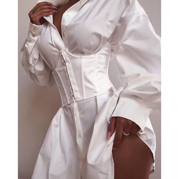 

20s designer women dresses fashion summer long sleeve solid dresses v neck short dress black white work shirt dress size s-l, White;black